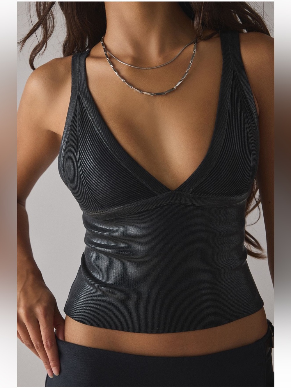 UO Jade Foil Seamless Knit Cutout Tank Top